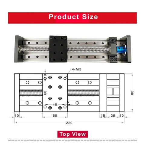 High Precision Linear Guide Rail Workbench For Smooth Sliding Motion In CNC And Diy Projects 500Mm Length top view with dimensions.