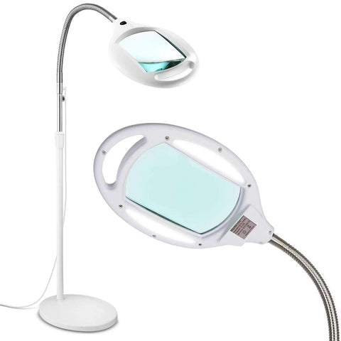LightView Pro Magnifying Glass With Light And Stand For Hands Free Close Work, Sturdy Floor Lamp Magnifier With Bright LED Task Light For Facials, Lash Extensions, Sewing, Crafts And Micro Details