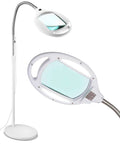 LightView Pro LED Magnifying Floor Lamp with Full Page Glass Lens, Daylight Full Spectrum Light, Hands Free Gooseneck