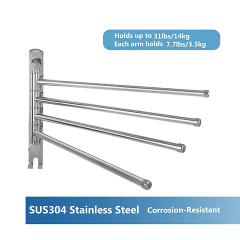 Four Arm Swivel Towel Rack Wall Mount For Bathroom And Kitchen Stainless Steel Rustproof Space Saver with 180° swivel
