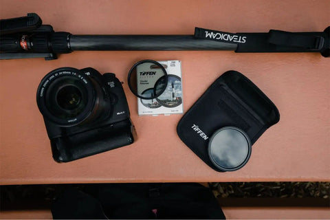 Camera gear with Slim 67mm Circular Polarizer Filter For Camera Lenses featuring glare reduction and color enhancement
