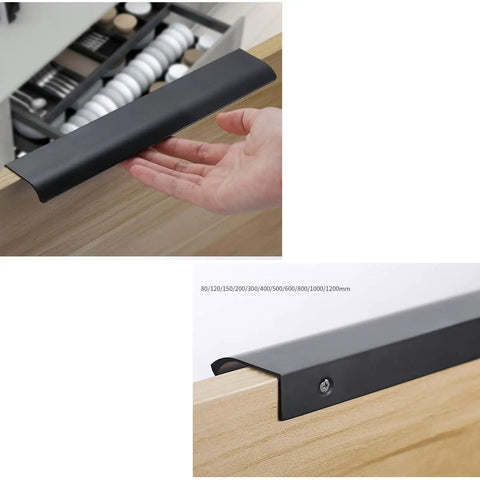 Hidden Cabinet Handle For Drawers And Doors Curved Aluminum Alloy Pull Concealed Door Knob Black Finish 1200mm Length