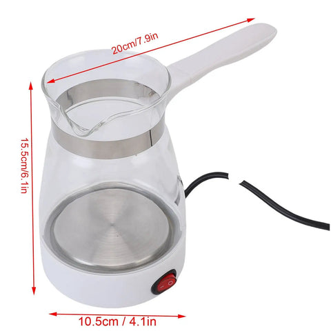 600 Ml Electric Turkish Coffee Maker For Home Use With Removable Anti Scald Handle, 600W Fast Brew Coffee Pot In Glass And Stainless Steel