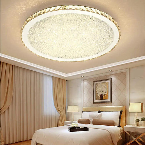 Crystal Round LED Flush Mount Ceiling Light Dope Modern Glow Warm White Close To Ceiling Chandelier Fixture For Living Room Bedroom Dining Area Indoor Home Lighting For Restaurants 19.5 Inch installed in bedroom