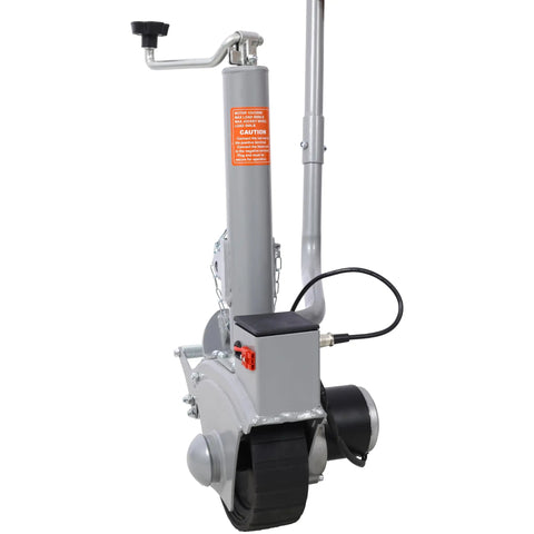 Heavy Duty Electric Trailer Dolly With 5000 Lbs Towing Capacity And One Inch Ball For Boat Rvs, showing motor and rubber wheels.