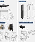Technical diagram of Waterfall Tub Faucet With Handheld Shower Matte Black Wall Mount Bath Filler Combo High Flow Tub Spout