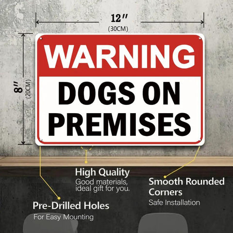 Dog On Premises Warning Sign Rugged 8x12 Inch Metal Yard Gate Decor Weatherproof Tin Plaque For Home Farmhouse Fence Outdoor Business Warehouse Use Waterproof And UV Resistant With Pre Drilled Holes For Easy Hanging. 8x12 inch metal sign