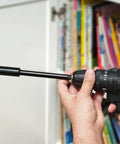 Seven Inch Forstner Bit Extension With 3/8 Drill Bit Extender attached to a drill, showing reach for deep hole drilling.