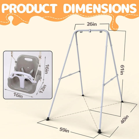 Dimensions of 3 In 1 Toddler Swing Set For Backyard And Indoor Use, Kid Friendly Swing That Grows With Your Little One From 6 Months To 10 Years, Outdoor Indoor Swing With Detachable Modes, Sturdy Black Frame