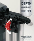 Kickass Cordless Brad Nailer Kit depth adjustment wheel for precise force tuning in trim work, features a red adjustment knob.