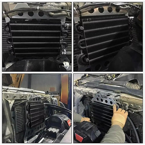 Eight Row Transmission Cooler Kit Universal 8 Pass Trans Cooler Aluminum Remote Oil Cooler Radiator installed in vehicle