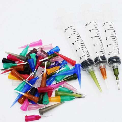 Three 10cc Syringe SMT SMD PCB Solder Flux Paste Adhesive Glue Liquid Dispenser Set With Needle Caps For Pro Grade Flux Application