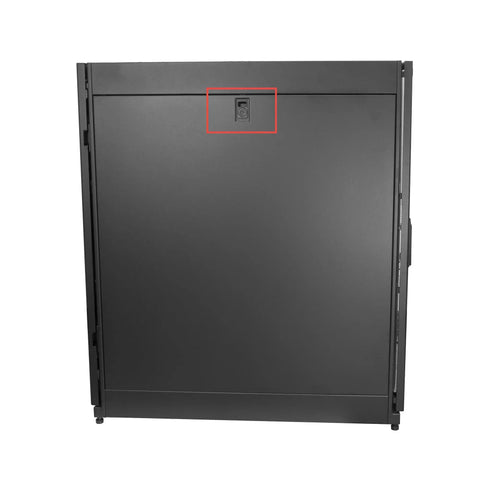 Solid As A Rock 25U Server Rack Cabinet with spacious 37 inch depth front view showing secure lock on black steel door.