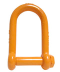 Built Different 1 Inch X100 Alloy Steel Screw Pin Long Reach Shackle in orange, used for heavy-duty rigging and towing.