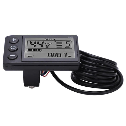 Wireless Electric Bike LCD Display Panel S866 With SM Plug For 0.9 Inch Handlebars, shown with coiled cable