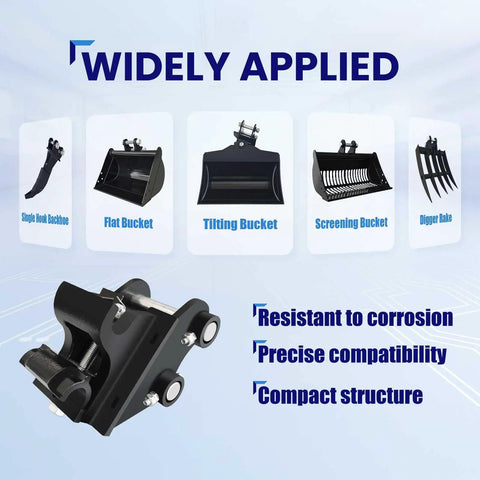 Fast Swap Quick Change Excavator Coupler For Mini Excavators 0.8 To 2 Ton Mechanical Quick Change Device display with attachments
