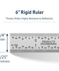 Dead Nuts Accurate Six Inch Metal Ruler Featuring Sharp Etched Scale Markings Built From Fully Hardened Carbon Steel With Sleek Chrome Plating for precise measurements.