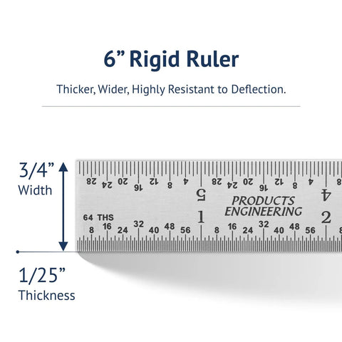 Dead Nuts Accurate Six Inch Metal Ruler Featuring Sharp Etched Scale Markings Built From Fully Hardened Carbon Steel With Sleek Chrome Plating for precise measurements.