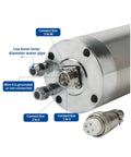 Top Shelf 2.2kw Water Cooled Electric Woodworking Spindle Motor featuring connection points and water pipe setup details.