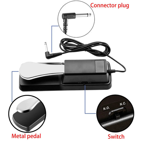 Universal Sustain Pedal For Digital Pianos And MIDI Keyboards With Quarter Inch Jack And Polarity Switch Plug And Play Ready