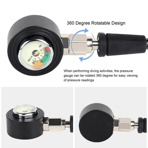 Night Glow Submersible Diving Pressure Gauge With 360 Degree Rotatable Readout And Pro Grade Performance 65cm High Pressure Hose