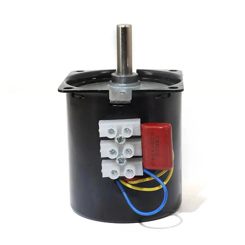 Top Shelf 28W 10RPM Synchronous Motor 110V AC Permanent Magnet Geared Reducer with 8MM eccentric shaft visible from the front.