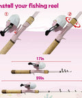 Kids Fishing Pole Set With Rod And Reel Combo Tackle Box Lures Net Bag Pink 59 Inch Sweet Starter Kit reel installation guide