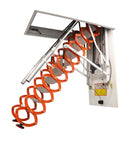Electric Pull Down Attic Ladder With Telescoping Hidden Loft Stairs, Smooth Glide Action, Legit Sturdy Construction At 1102 Lbs Capacity, Heavy Duty As Heck For Daily Home Use Essentials, showing open ladder and ceiling hatch.