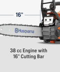 Gas Powered Chainsaw With 38cc 2 HP 2 Cycle X Torq Engine 16 Inch Bar in close-up view