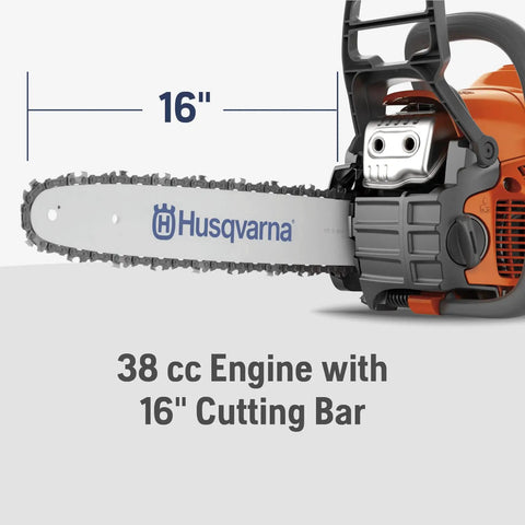 Gas Powered Chainsaw With 38cc 2 HP 2 Cycle X Torq Engine 16 Inch Bar in close-up view