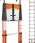 Aluminum Telescoping Ladder With 12.5 Foot Reach 330 Pound Capacity One Button Retraction Safety Angle Guide Dual Hooks EN131 Approved