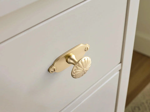 Champagne bronze cabinet backplate with 1.3 inch zinc alloy knob; part of the 6 Pack Champagne Bronze Cabinet Backplate Set With 1.3 Inch Zinc Alloy Drawer Knobs And Screw Accent Oval Backplates Sleek Durable Dope Hardware For Kitchen And Bathroom Furniture.