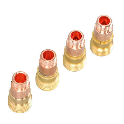 Copper and brass gas lens pieces from 58 Piece Pro Grade TIG Welding Torch Kit for WP9 WP20 WP25 with Stubby Back Cap Copper Collets