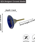 Side view of blue ceramic knob with gold detail, 1.9 in diameter and 1 in depth, part of Marrakesh Mix Ceramic Cabinet Knobs Set Of 8 For Kitchen Cabinets And Furniture, Cool Marrakech Vibes Handcrafted Ceramic Pulls For Cupboards, Doors, Dressers, Wardrobes And Drawers