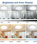 35W Dimmable LED Round Flush Mount Ceiling Light With Remote displayed in various brightness and color temperature modes