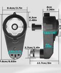Side and front view of Two Pack High Torque Gearbox Upgrade For Power Wheels Ride On Cars 24V 36V Dual Aperture Sizes with dimensions.