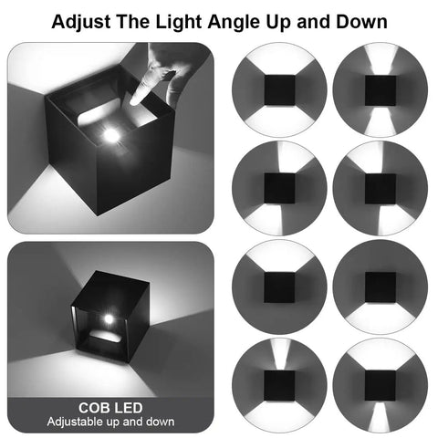 Tweakable 20W Black Square LED Outdoor Wall Sconces with Adjustable Up Down Lighting 6500K Bright Cool White IP65 Waterproof Aluminum