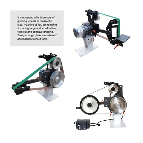 Shop Ready Heavy Duty Variable Speed Belt Sander And Knife Grinder With Vertical Horizontal Modes Three Polishing Wheels for efficient grinding.