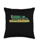 Gearhead Farm Tractor Lover Throw Pillow with agricultural machinery theme, green tractor image, black polyester cushion