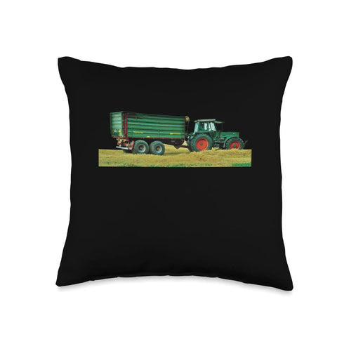 Gearhead Farm Tractor Lover Throw Pillow with agricultural machinery theme, green tractor image, black polyester cushion