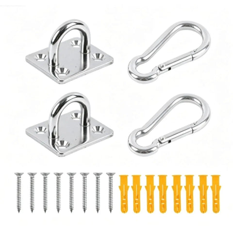 Beefy Ceiling Hook Kit Stainless Steel 304, 500 Lb Capacity, Includes 2 Eye Plates and 2 Spring Hooks, Screws and Expansion Anchors for Indoor Outdoor Hammock Chair Swing Mounting, stainless steel kit with screws and anchors