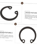 100 Piece Steel Snap Ring Set For Shafts And External Circlips, detailed view of circular retaining clips on white background