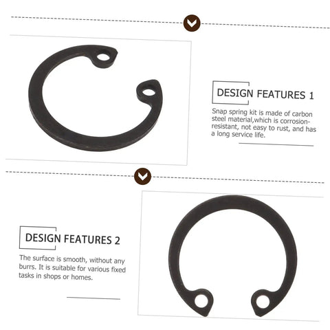 100 Piece Steel Snap Ring Set For Shafts And External Circlips, detailed view of circular retaining clips on white background