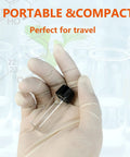 Premium 8ML Clear Borosilicate Glass Vials With Tight Screw Caps Totally Leakproof Lab Grade Storage Bottles For Beauty And Science Work Solid 20 Pack, held in gloved hand.