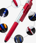 5 Must-Have Multifunctional Ballpoint Pens With 4-In-1 Writing, LED Light, Foldable Phone Stand, Smooth Fast-Dry Ink, Smudge-Resistant, Clip On Pocket Or Notebook, Lightweight Desk Accessory Gift red metal pen with LED light and foldable stand