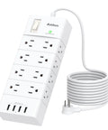 16 Outlet Power Strip With 4 USB Ports And 5 Ft Flat Plug 4 Side Surge Protector Overload Safe Outlet Strip Wall Mount Ready For Home Office And Entertainment Centers