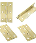 Built Rock Solid 3 Inch Mini Brass Hinges, Zero Hassle Cabinet Door Hardware Kit With Gold Screws, four mini brass hinges.