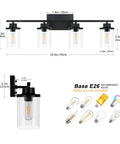 Dope Four Light Matte Black Vanity Lights Over Mirror Farmhouse Style Wall Sconces With Clear Glass Shades dimensions view