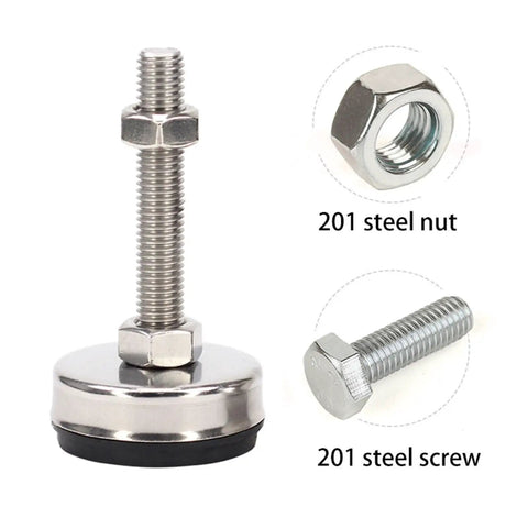 Stainless Steel 85mm Adjustable Leveling Feet With M16 Threaded Shaft, Heavy-Duty Rubber Damping Pad For Industrial Machinery