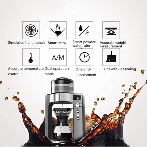 Five Cup Coffee Maker With Glass Carafe Bean To Cup Espresso Machine Automatic Intelligent Commercial Brew 33.8oz